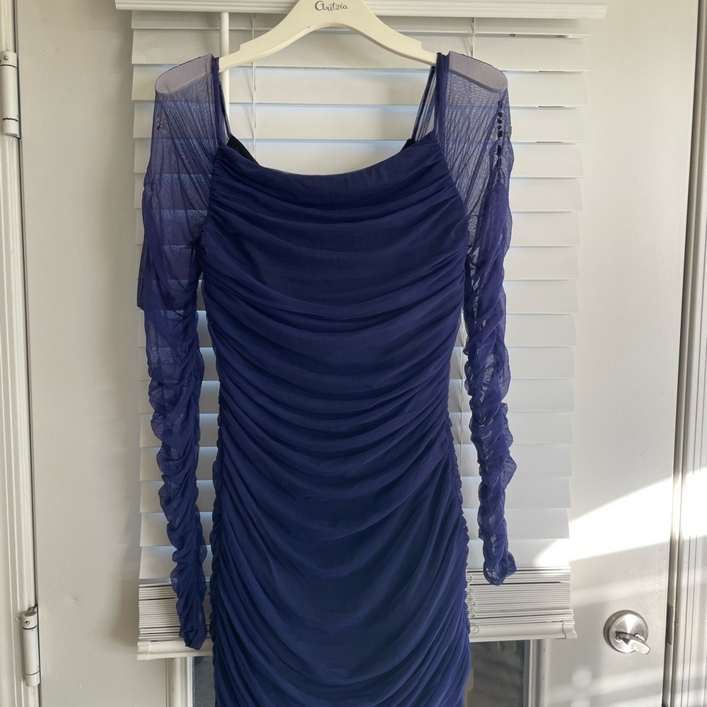 Bebe Sheer Long Sleeve Blue Dress